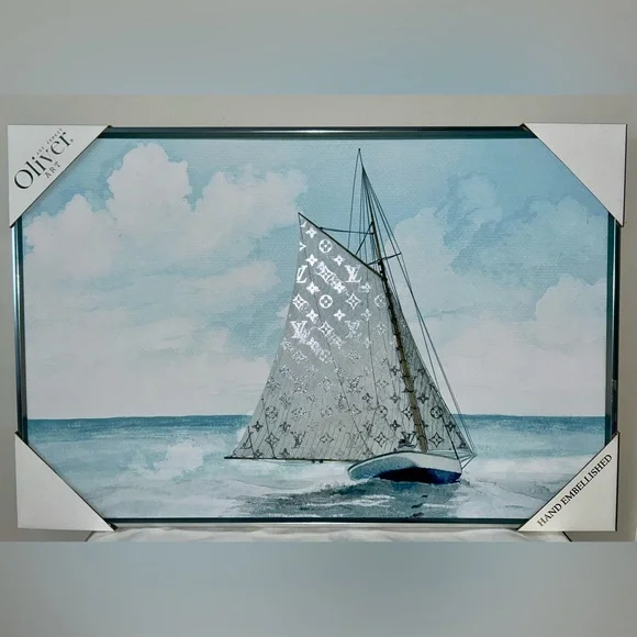NEW ! Oliver Gal x Louis Vuitton LV Sailboat At Sea Framed Wall